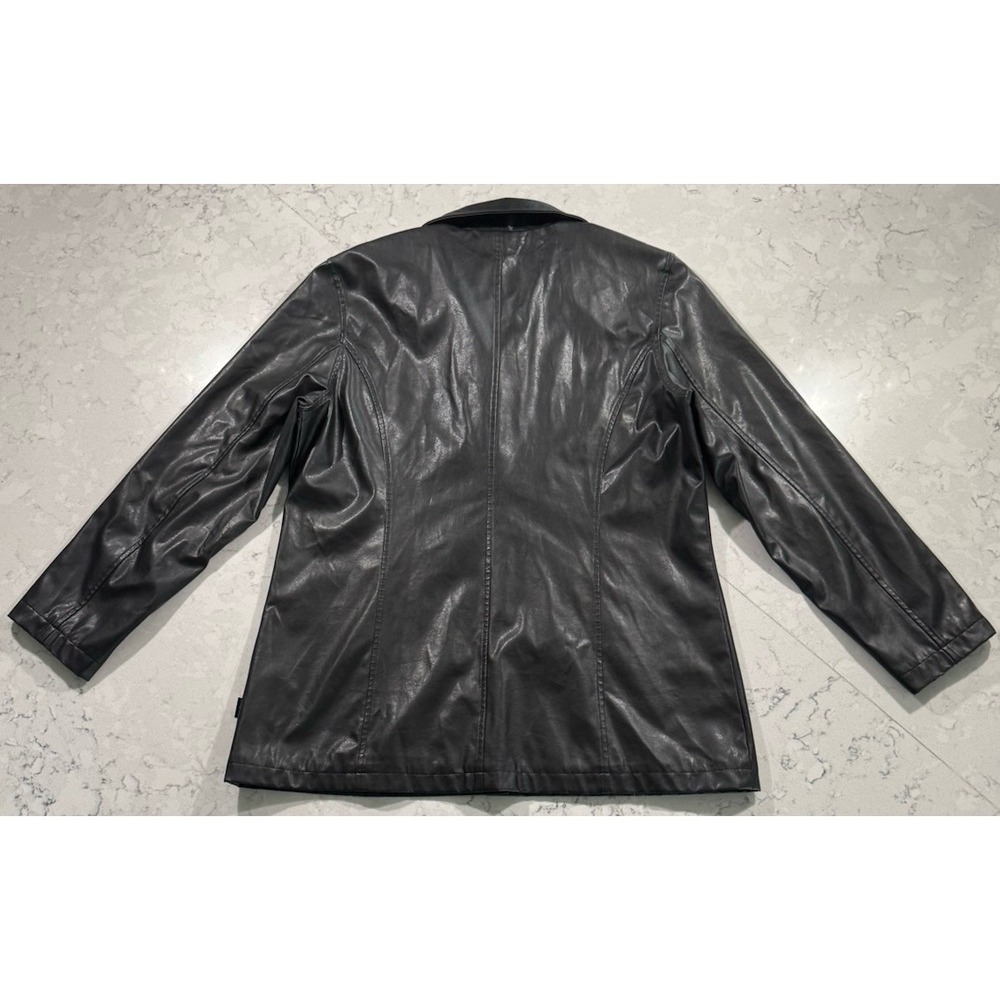 VTG Me Jane Blazer Jacket Womens XL Black Faux Leather Red Lining Grunge Y2K - Picture 9 of 12